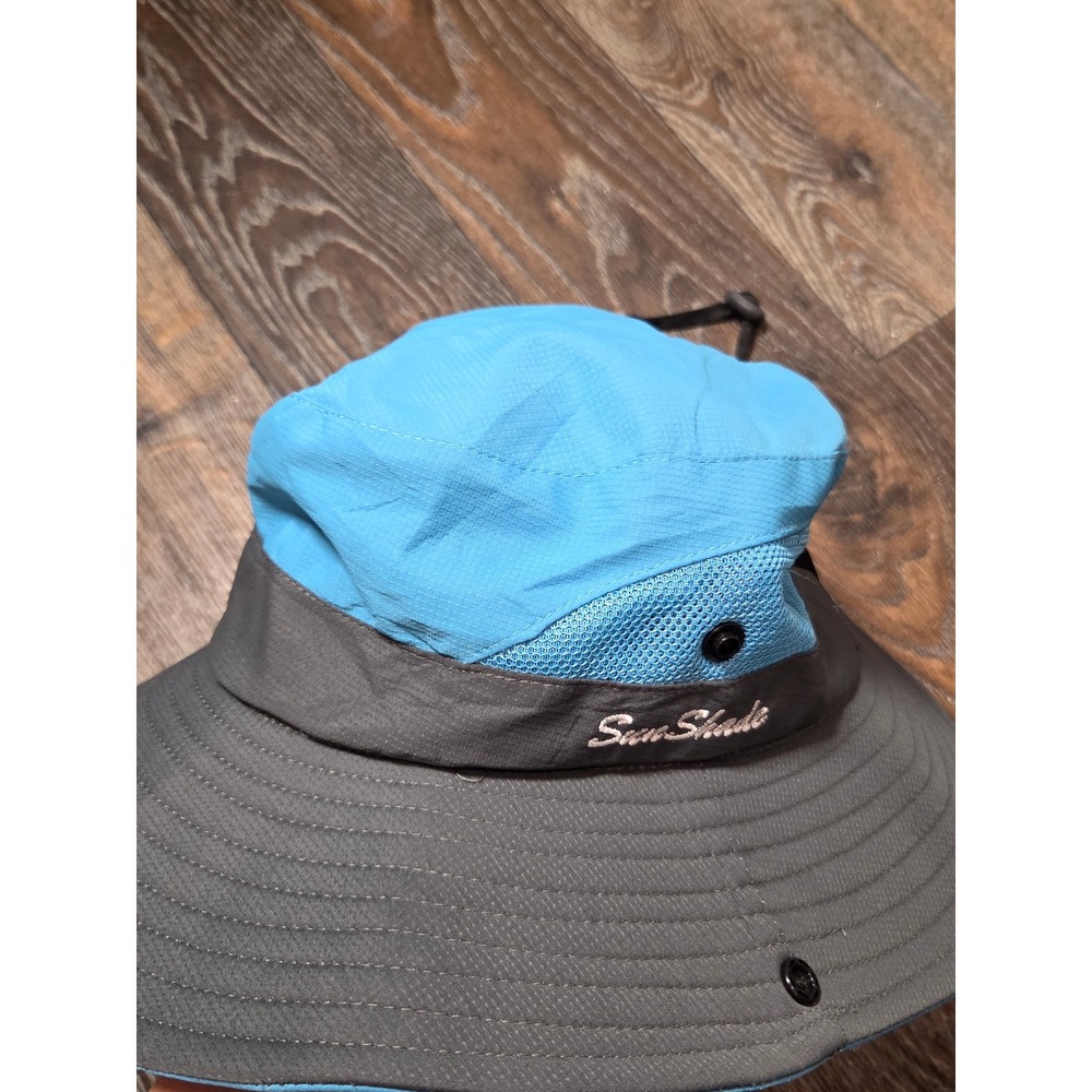Sun Shade Wide Brim Boonie Hat Blue Grey Hiking Fishing Sun Protection Mesh